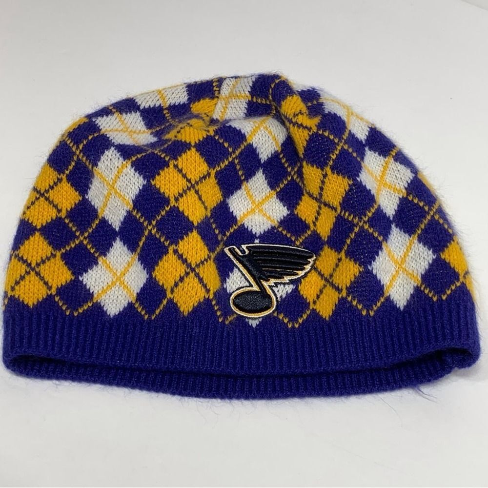 EUC St Louis Blues NHL Blue Note Blue White‎ Gold Argyle Beanie